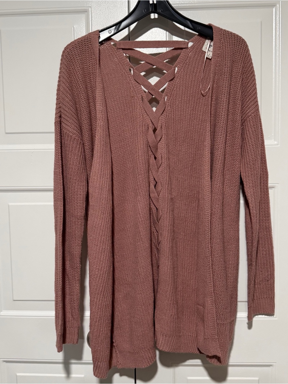 Hippie Rose Mauve Crisscross Back Knit Cardigan